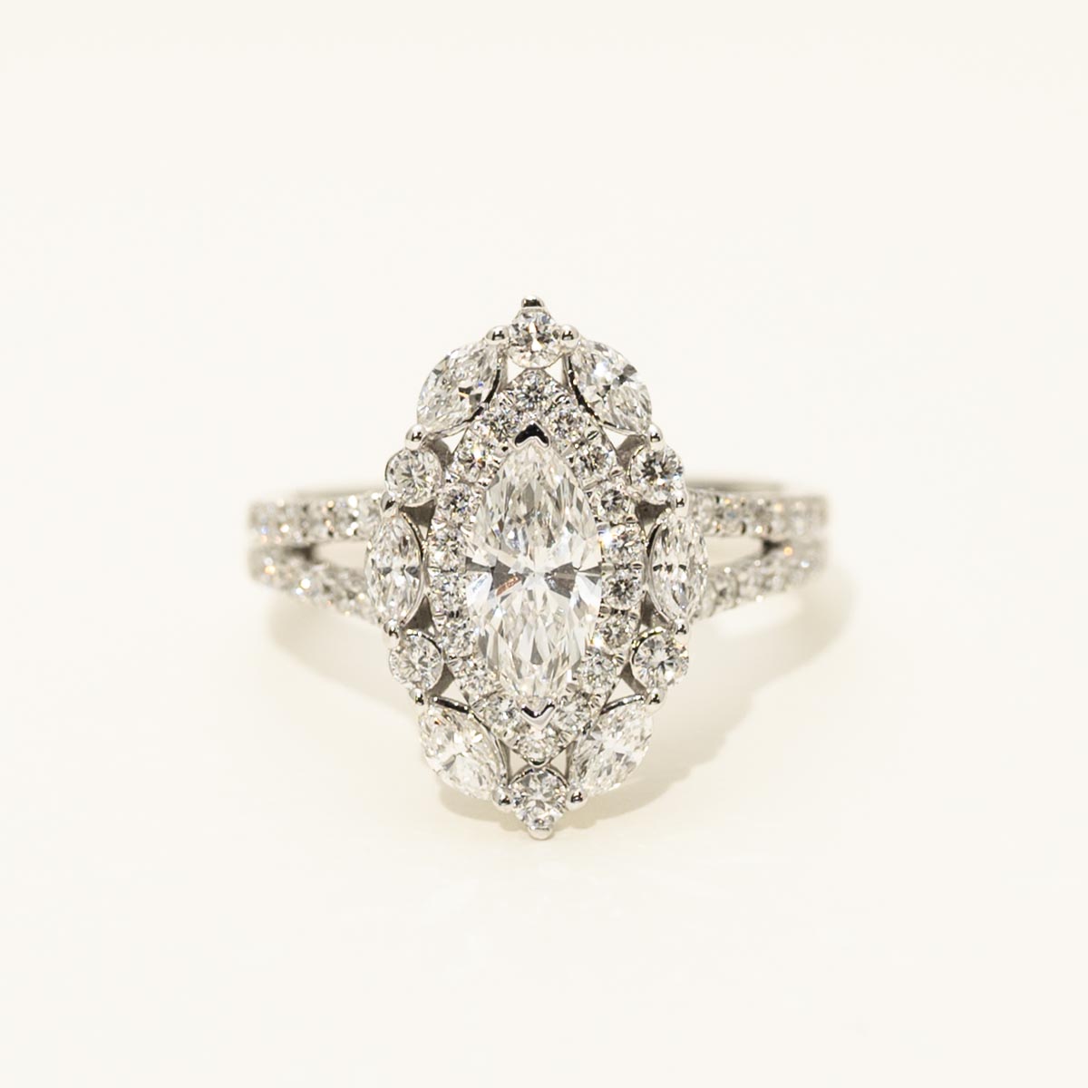 Lab Grown Marquise Diamond Halo Engagement Ring in 14kt White Gold (1 3/4ct tw)