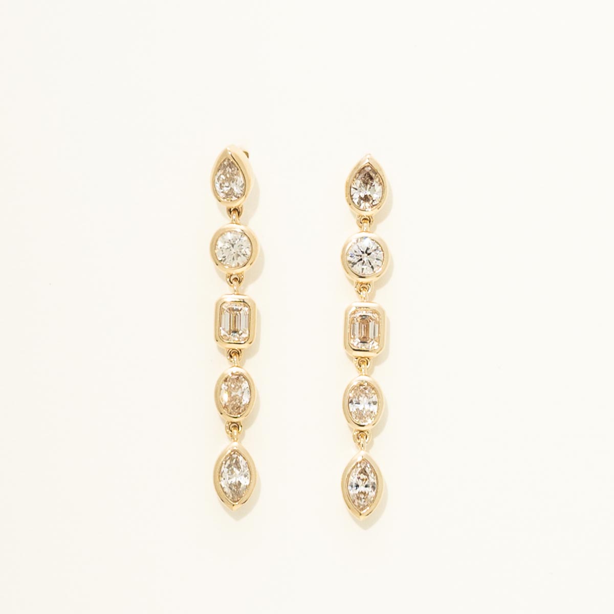 Multi Shaped Diamond Bezel Drop Earrings in 14kt Yellow Gold (1ct tw)