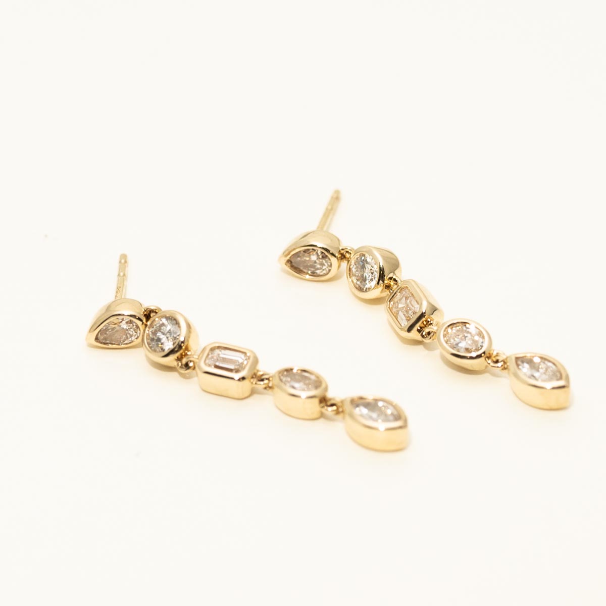 Multi Shaped Diamond Bezel Drop Earrings in 14kt Yellow Gold (1ct tw)