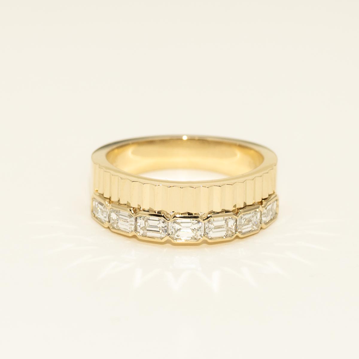 Emerald Cut Diamond Bezel Fashion Ring in 14kt Yellow Gold (1ct tw)