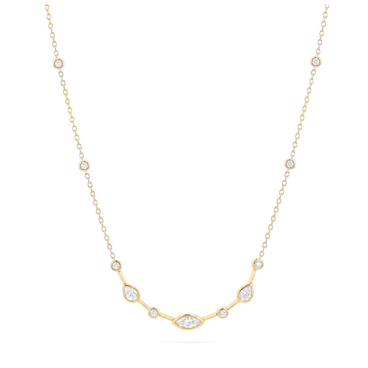 Ashi Couture Duchess Marquise & Pear Diamond Bezel Necklace in 18kt Yellow Gold (1 1/10ct tw)