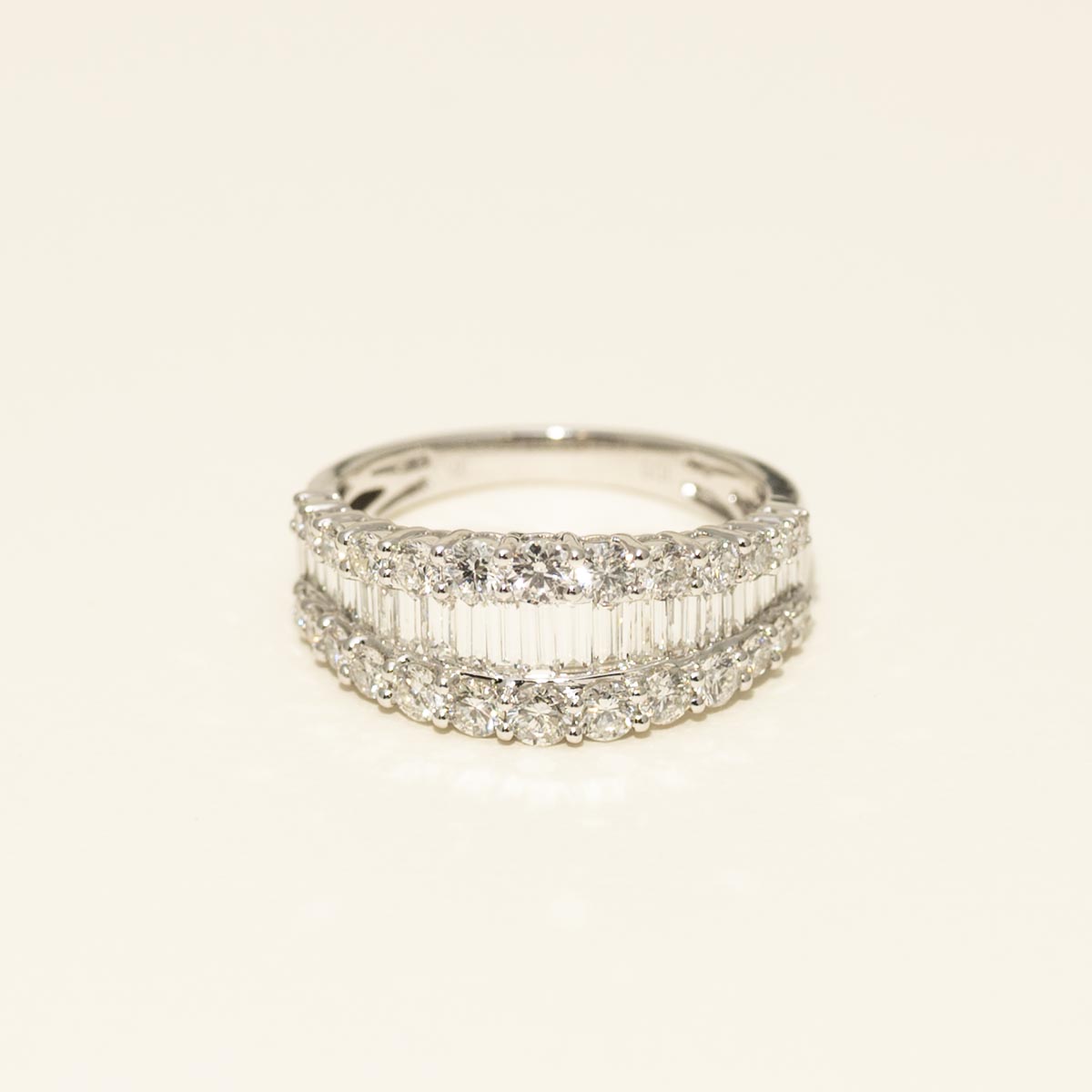 Three Row Baguette and Round Diamond Band in 14kt White Gold (1 1/2ct tw)