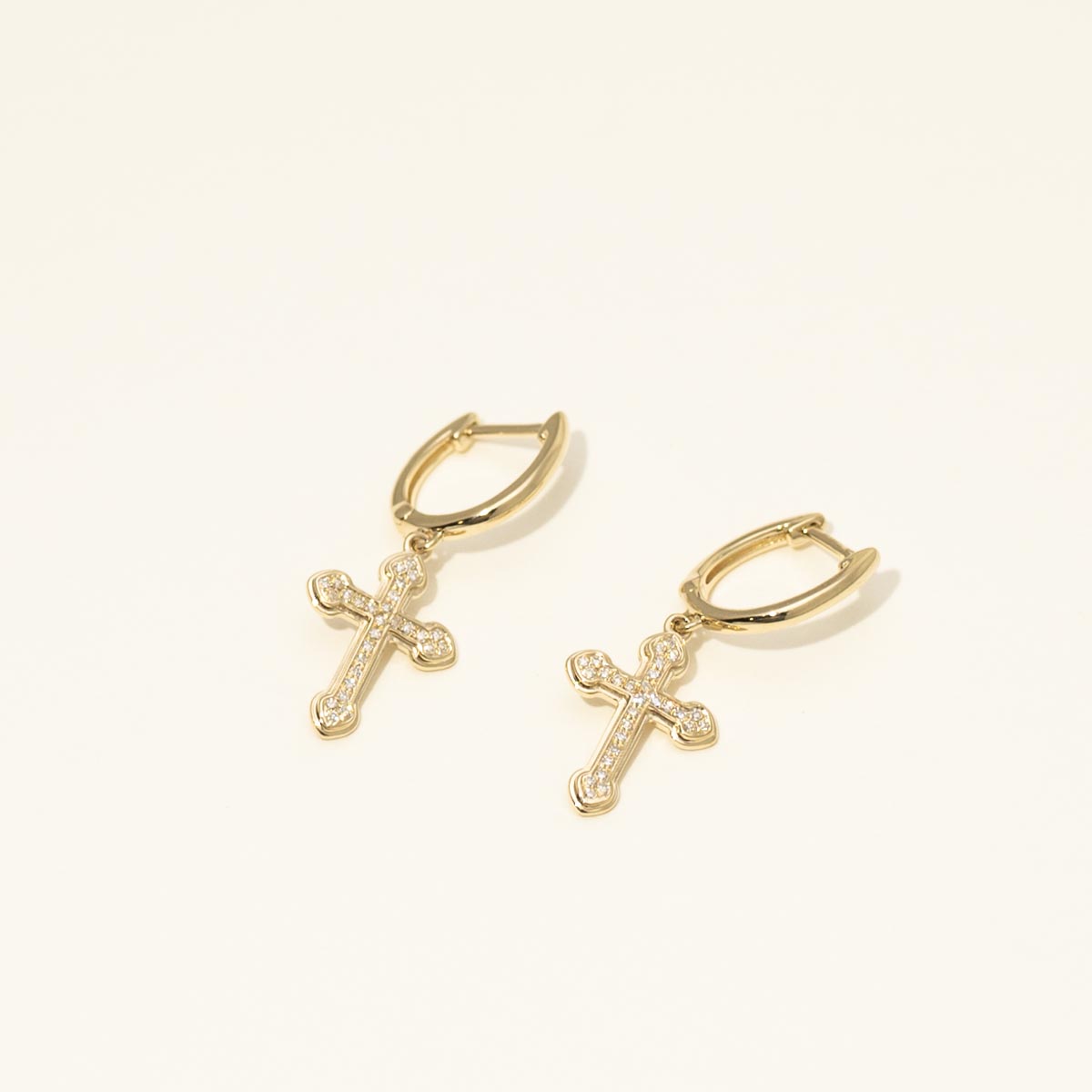Diamond Cross Drop Earrings in 14kt Yellow Gold (1/20ct tw)