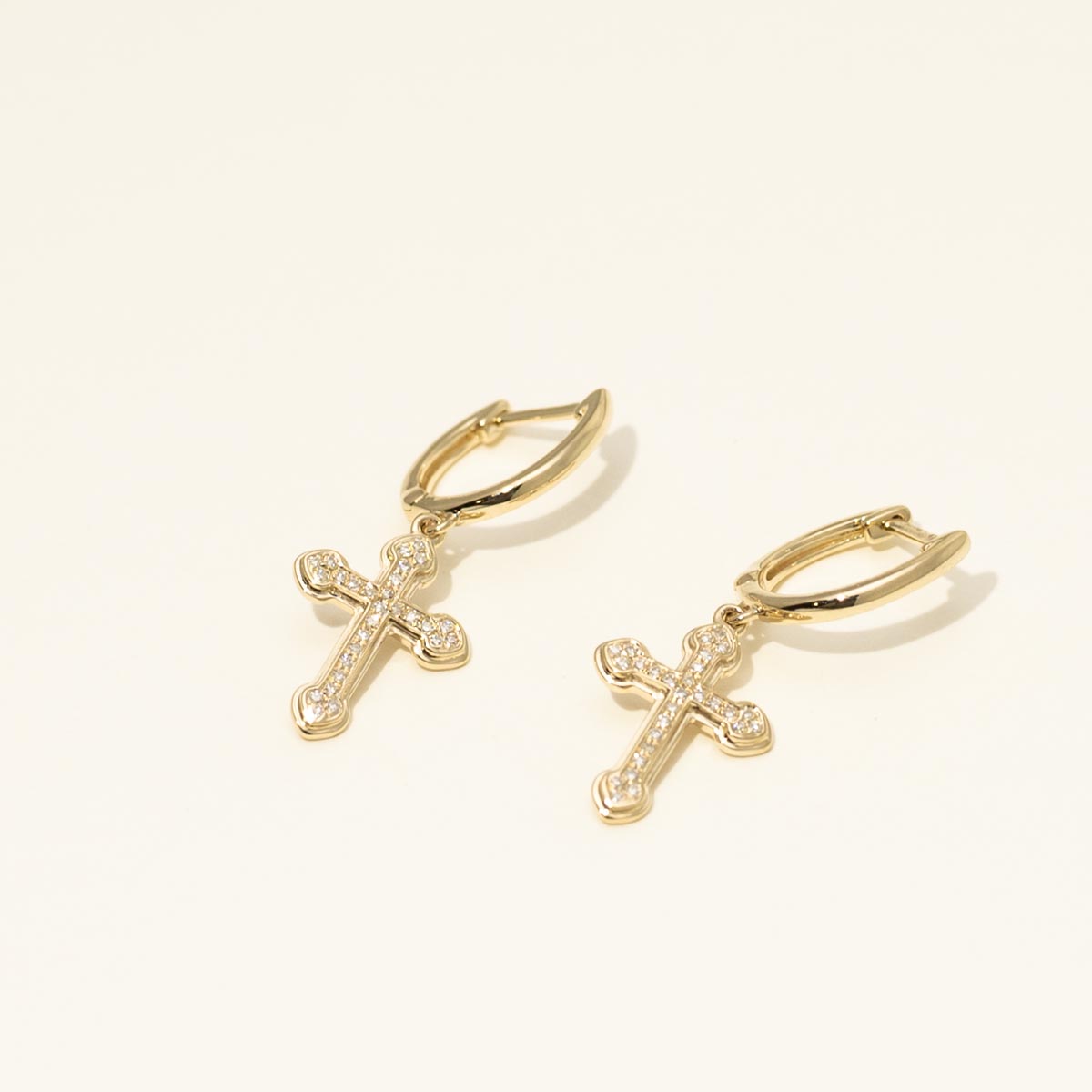 Diamond Cross Drop Earrings in 14kt Yellow Gold (1/20ct tw)