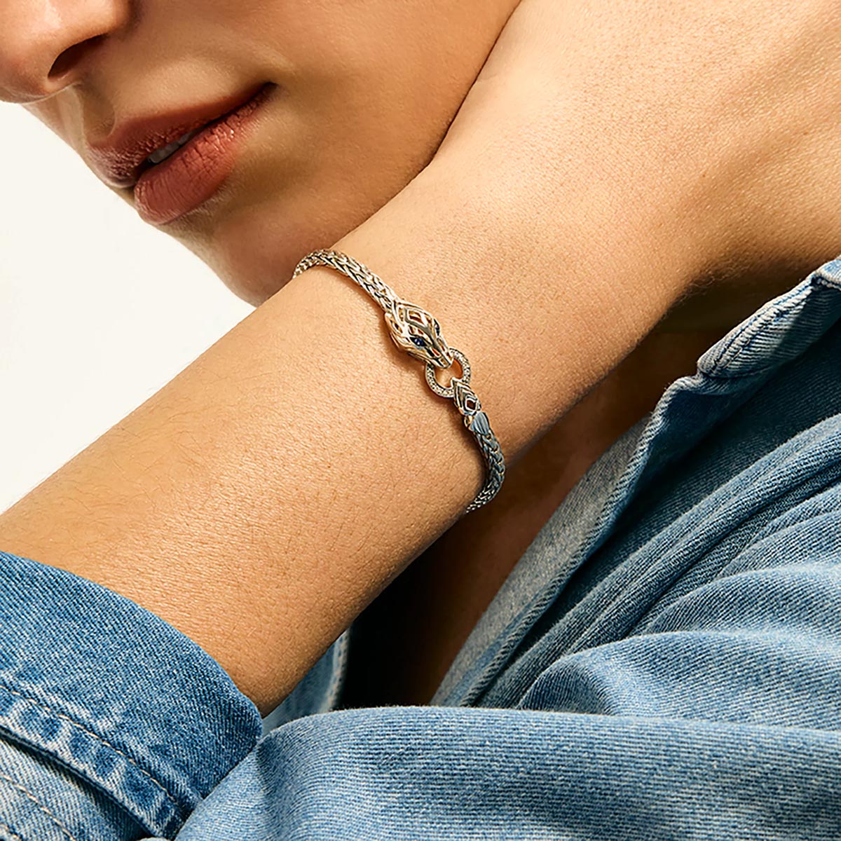 John Hardy Naga Diamond Bracelet in Sterling Silver with Blue Sapphires (.04ct tw)