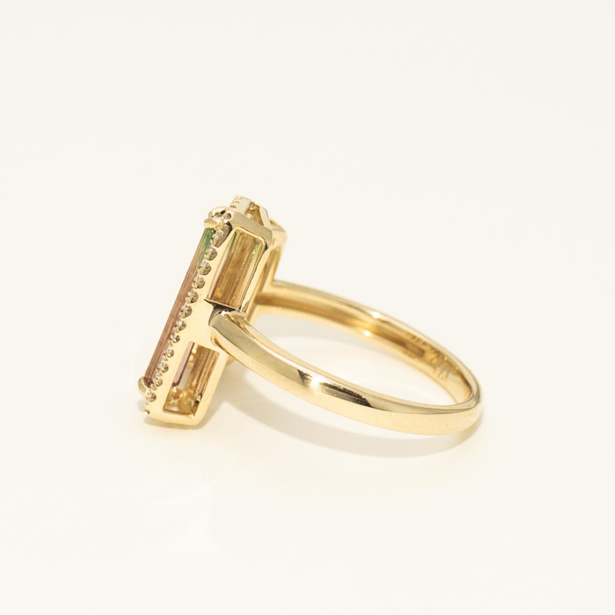 Emerald Cut Bicolor Tourmaline Ring in 14kt Yellow Gold with Diamonds (1/5ct tw)
