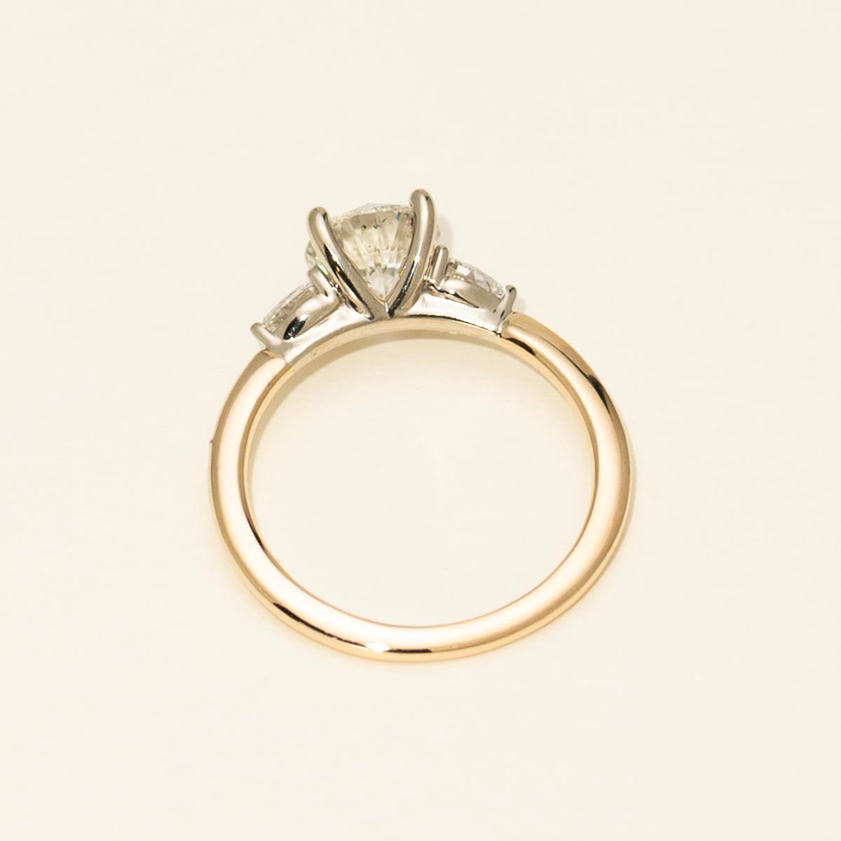 Three Stone Diamond Engagement Ring with Pear shaped Side Diamonds in 14kt Yellow and White Gold (1 1/2ct tw)