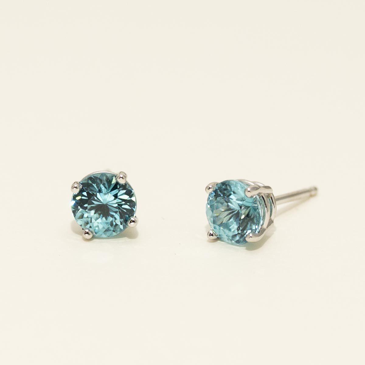 Blue Zircon Earrings in 14kt White Gold