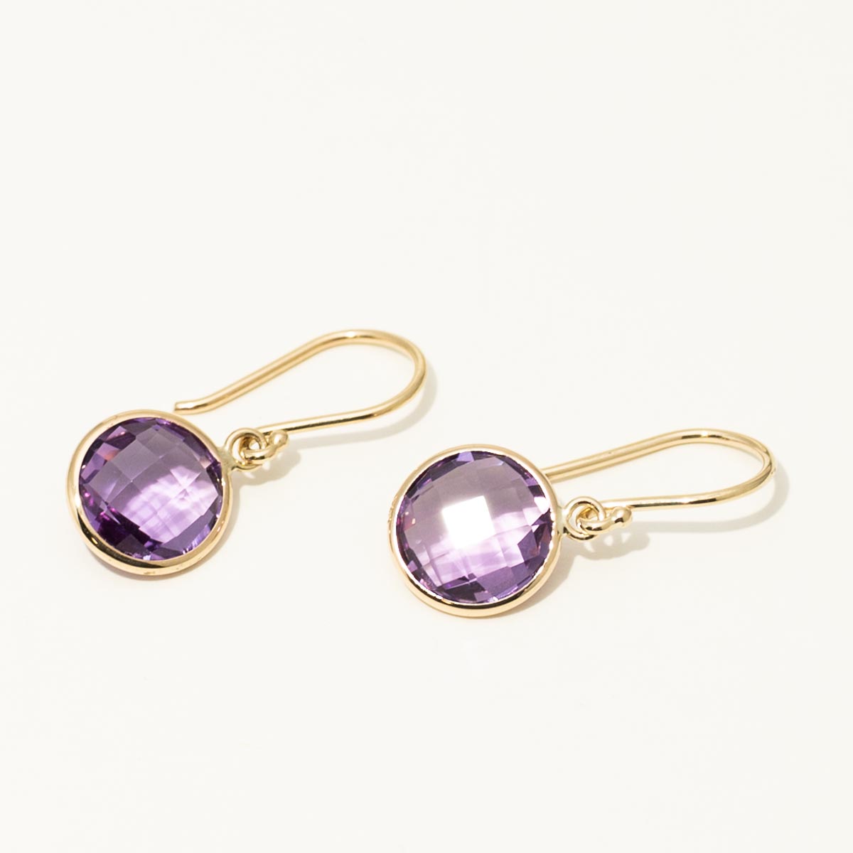 Amethyst Bezel Drop Earrings in 14kt Yellow Gold