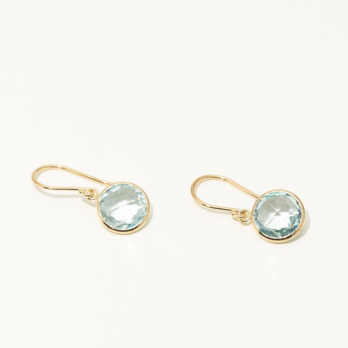 Blue Topaz Bezel Drop Earrings in 14kt Yellow Gold
