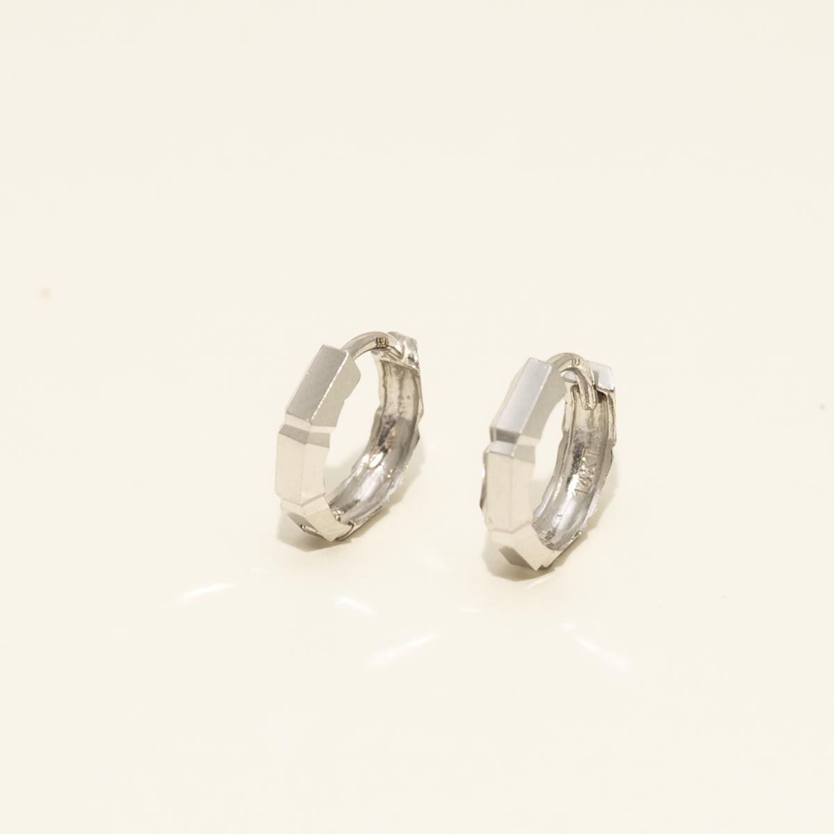 Diamond Cut Huggie Hoop Earrings in 14kt White Gold