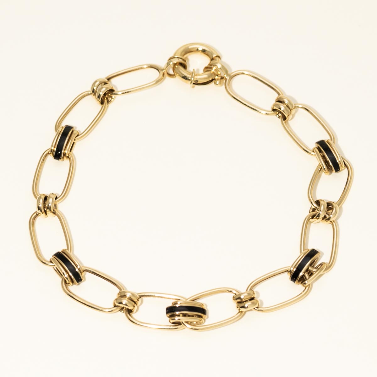 Fancy Oval Link Enamel Bracelet in 14kt Yellow Gold (7.5 inches)