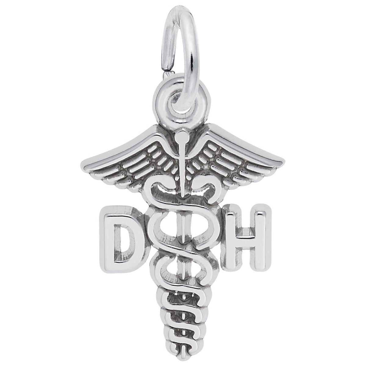 Dental Hygienist Caduceus Charm in Sterling Silver