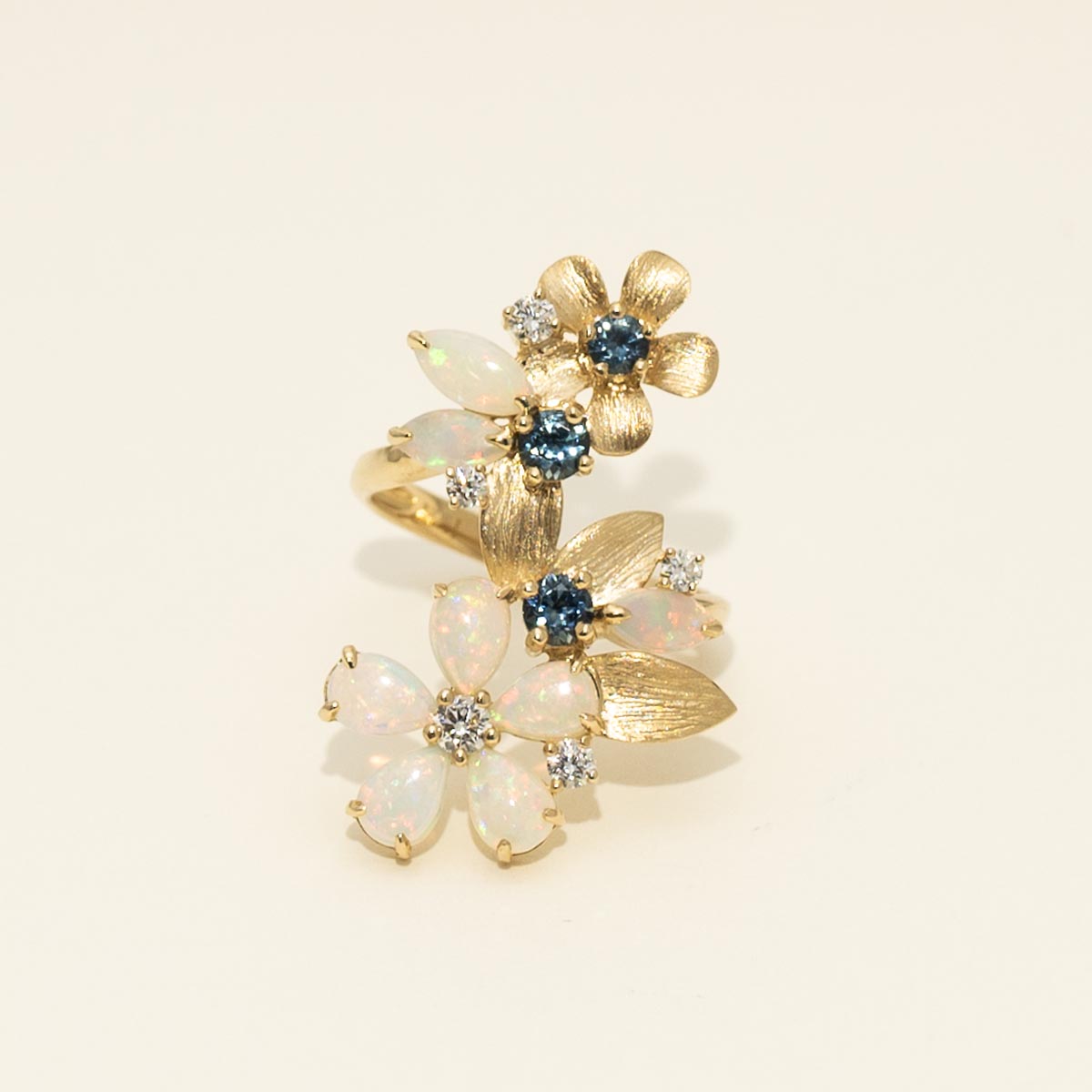 Australian Opal and Montana Sapphire Ring in 14kt Yellow Gold (1/4ct tw)