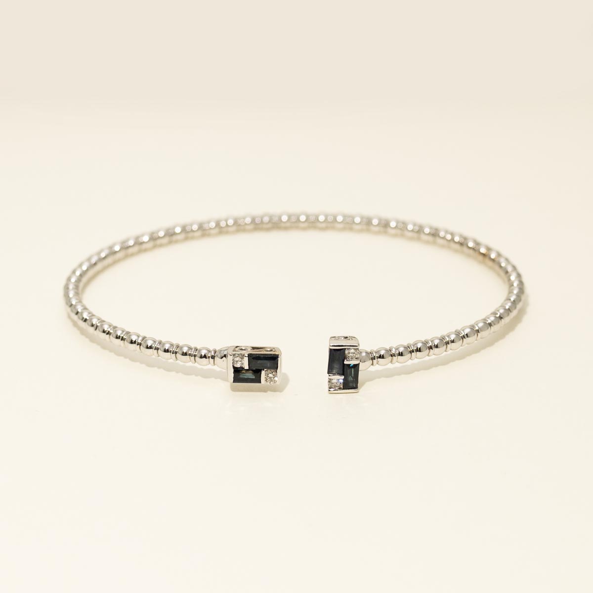 Baguette Sapphire Flexible Bracelet in 14kt White Gold with Diamonds (1/10ct tw)