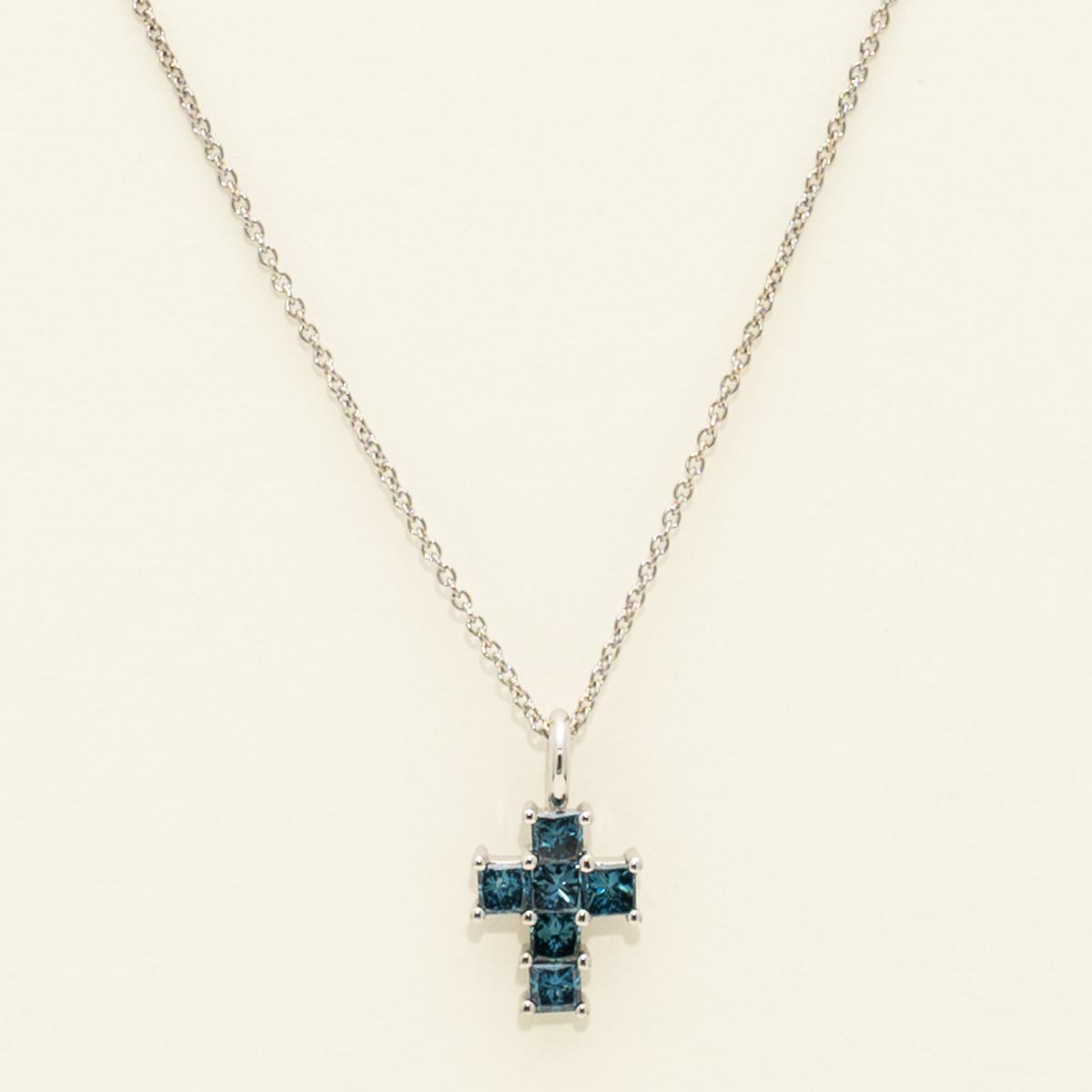 Blue Diamond Cross Necklace in 14kt White Gold (3/8ct tw)
