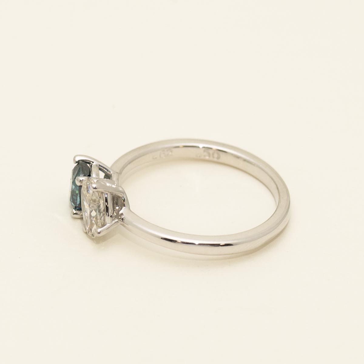 Cushion Cut Blue Diamond and Oval White Diamond Ring in 14kt White Gold (1 1/4ct tw)