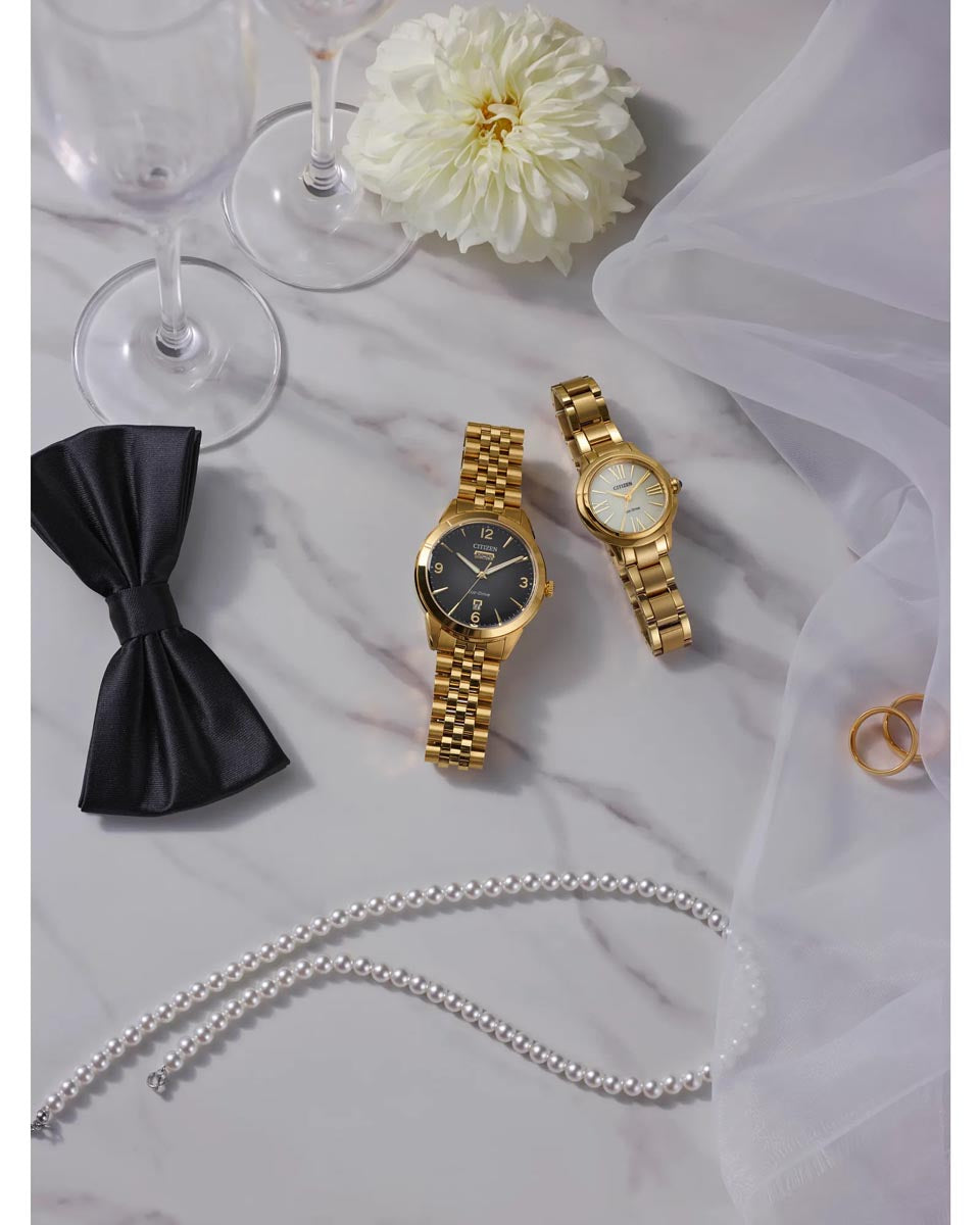 Citizen Rolan Watch with Black Dial and Yellow Gold Toned Stainless Steel Bracelet (eco-drive movement)