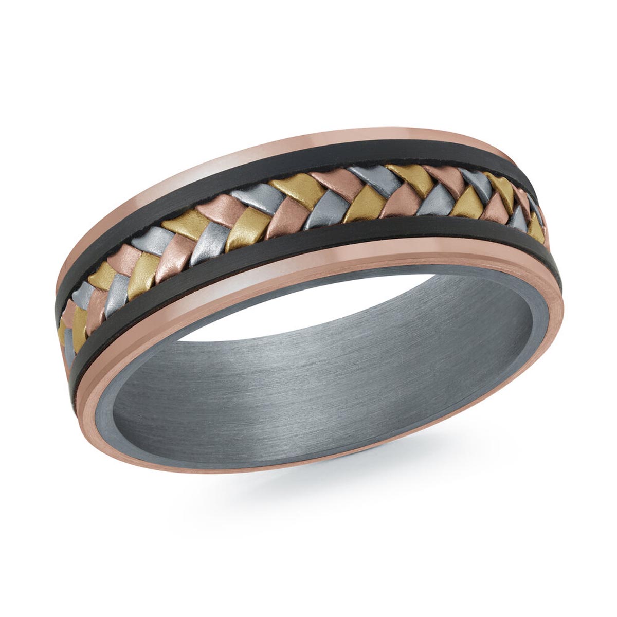 Mens Wedding Band in 14kt Yellow, Rose, White Gold and Tantalum (7mm)