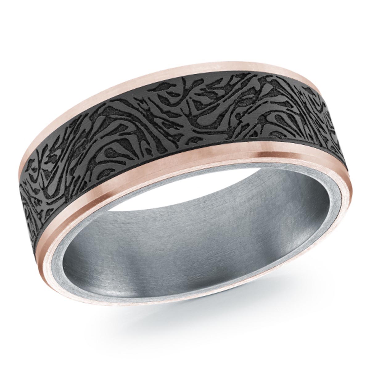 Mens Wedding Band in 14kt Rose Gold and Tantalum  (8mm)