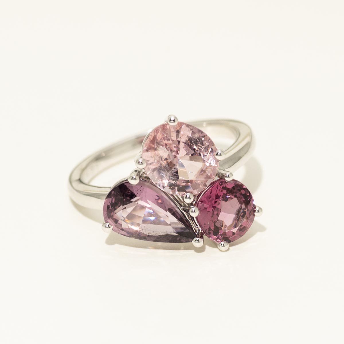 Multi Shaped Purple and Pink Spinel Ring in 14kt White Gold