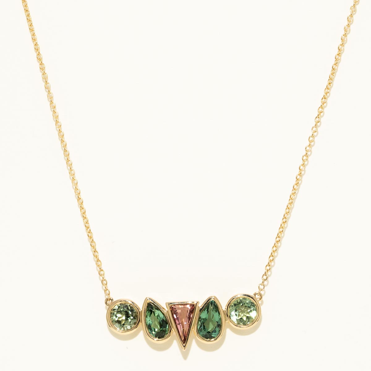 Coastlines Maine Green and Pink Tourmaline Necklace in 14kt Yellow Gold