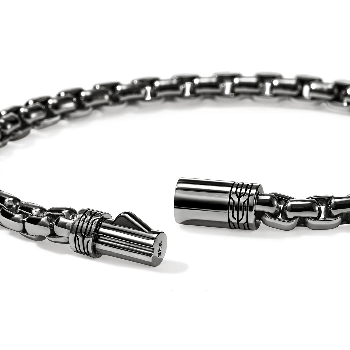 John Hardy Box Chain Bracelet in Sterling Silver with Black Rhodium Finish (8 inches and 4.8mm wide)