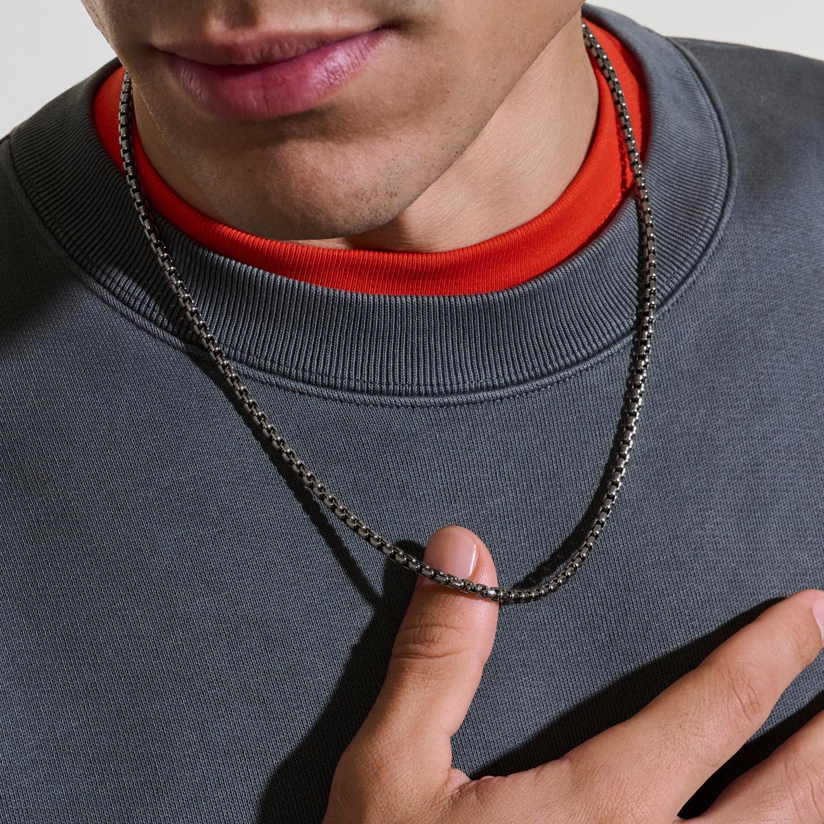 John Hardy Box Chain Necklace in Sterling Silver with Black Rhodium Finish (22 inches and 3.7mm wide)