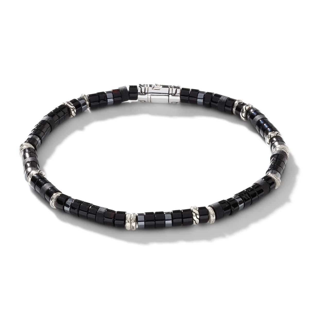 John Hardy Heishi Treated Black Onyx and Hematite Bead Bracelet in Sterling Silver (4mm beads)