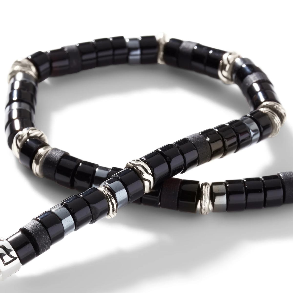 John Hardy Heishi Treated Black Onyx and Hematite Bead Bracelet in Sterling Silver (4mm beads)
