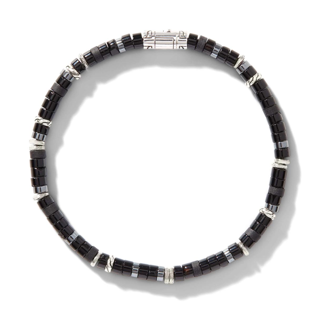 John Hardy Heishi Treated Black Onyx and Hematite Bead Bracelet in Sterling Silver (4mm beads)