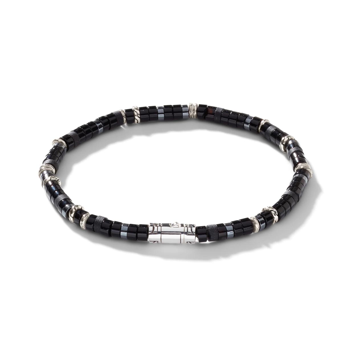 John Hardy Heishi Treated Black Onyx and Hematite Bead Bracelet in Sterling Silver (4mm beads)