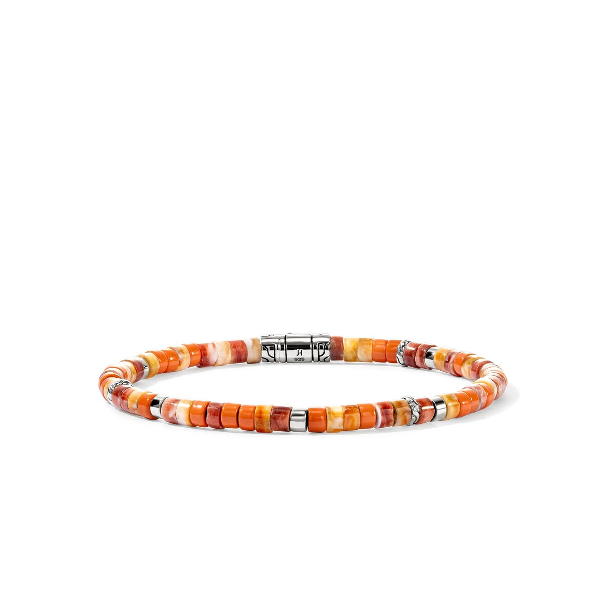 John Hardy Heishi Orange and Red Spiny Oyster Shell Bead and Orange Enamel Bead Bracelet in Sterling Silver (4mm beads)