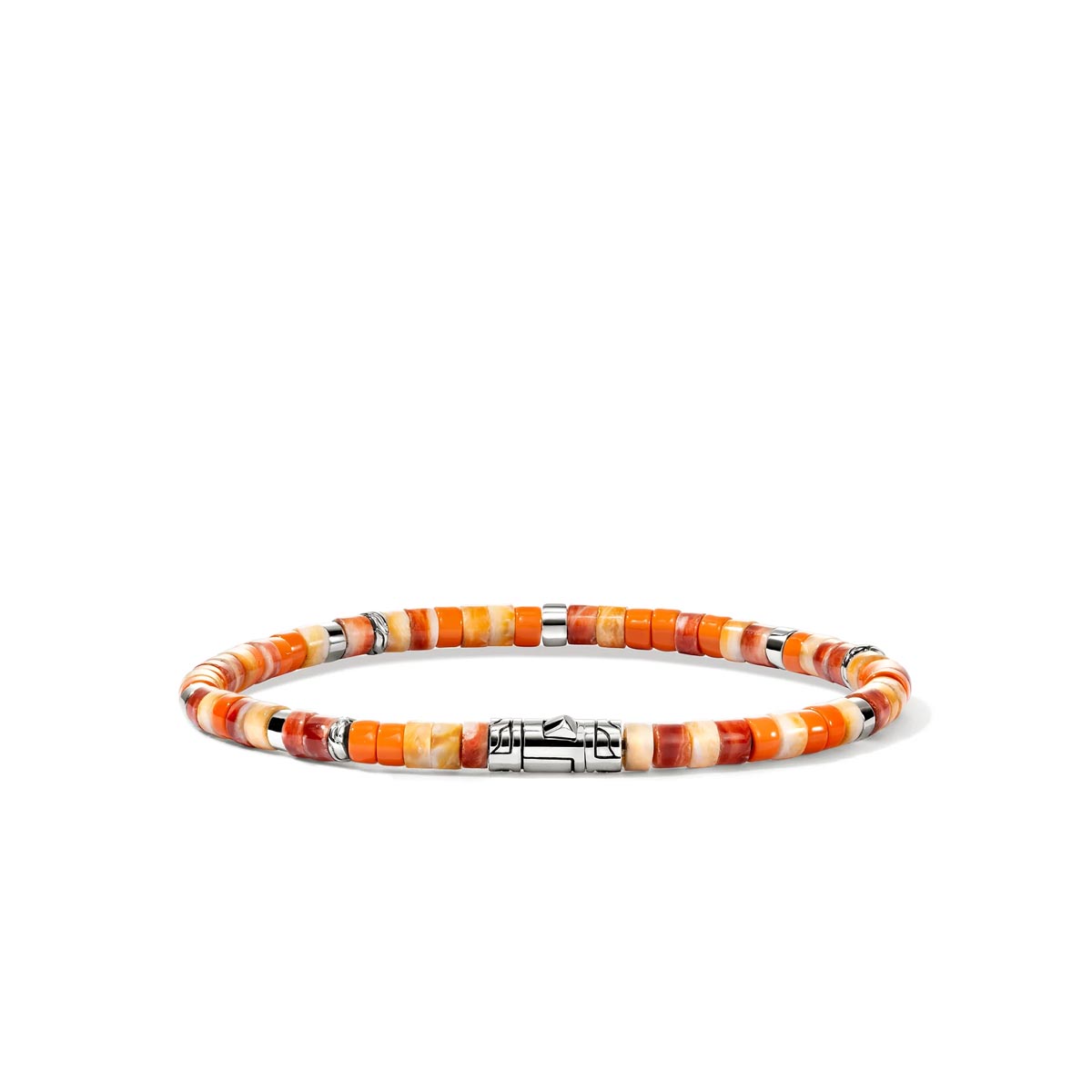 John Hardy Heishi Orange and Red Spiny Oyster Shell Bead and Orange Enamel Bead Bracelet in Sterling Silver (4mm beads)