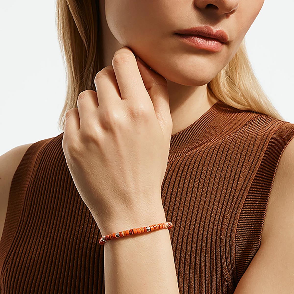John Hardy Heishi Orange and Red Spiny Oyster Shell Bead and Orange Enamel Bead Bracelet in Sterling Silver (4mm beads)