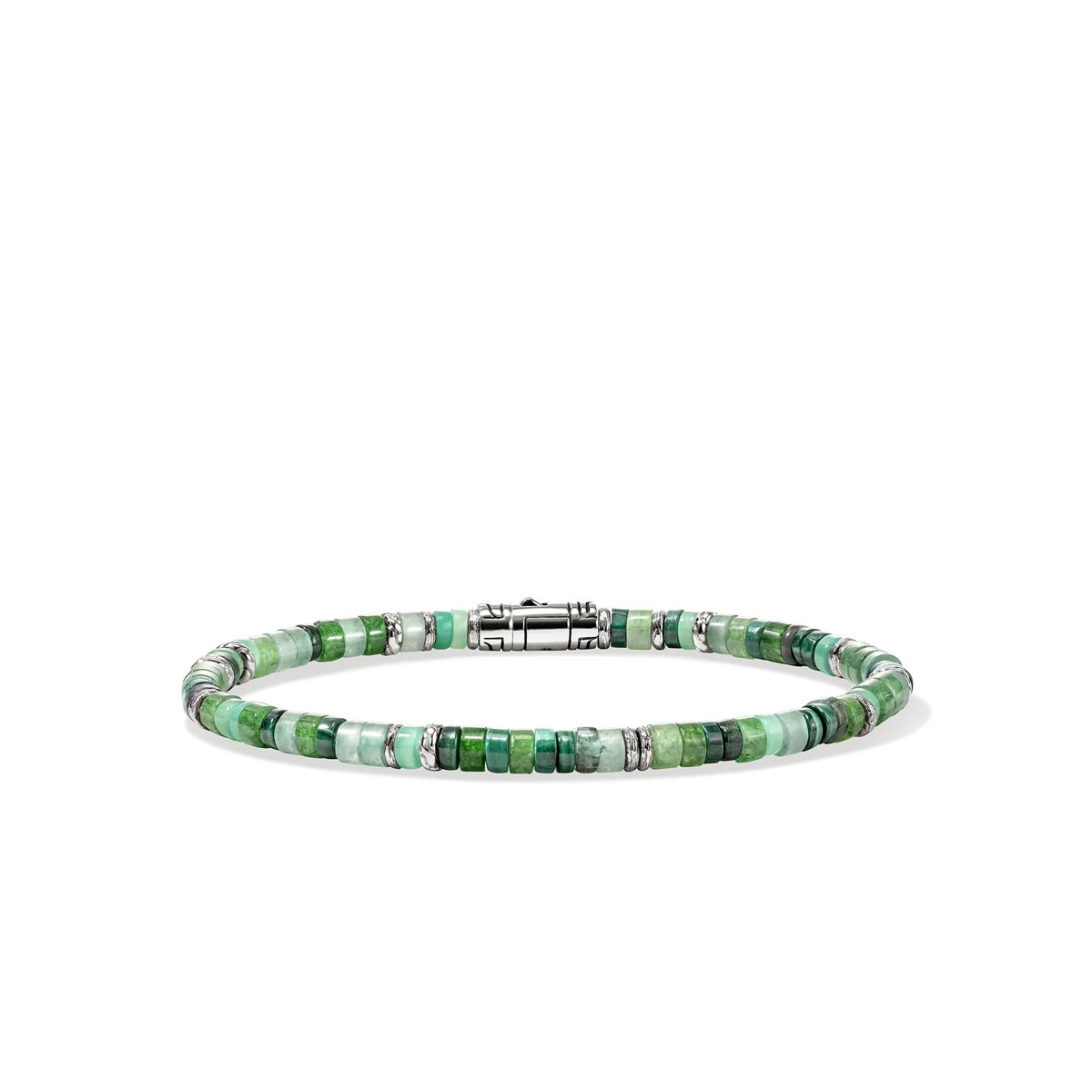 John Hardy Heishi Malachite Green Quartz  Aventurine Chrysoprase  and Emerald Bead Bracelet in Sterling Silver (4mm beads)