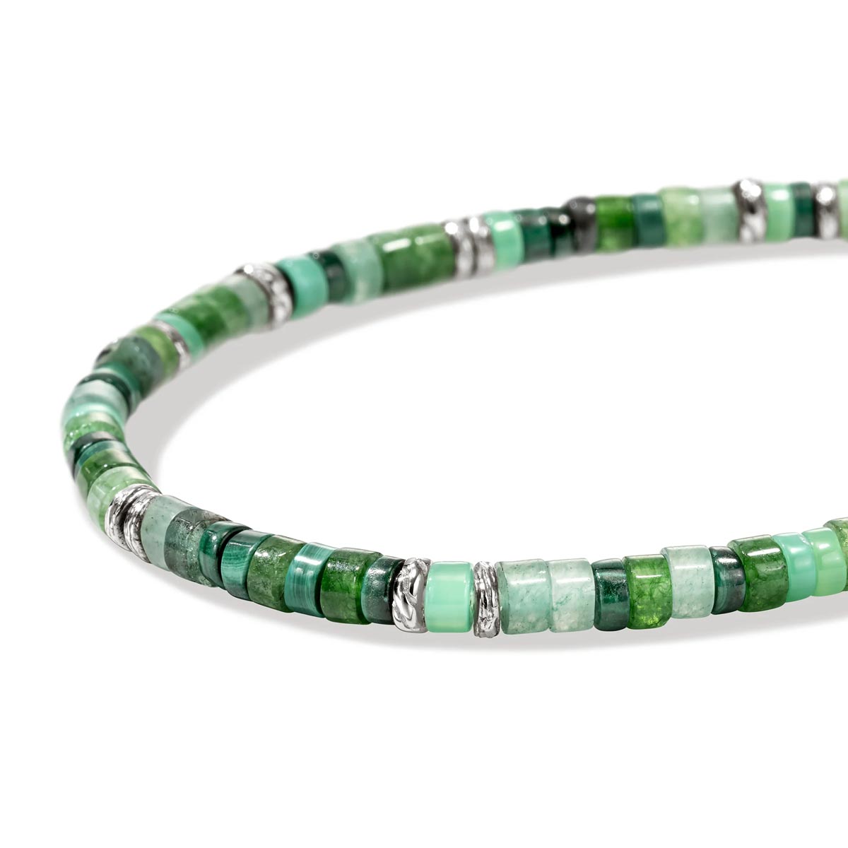 John Hardy Heishi Malachite Green Quartz  Aventurine Chrysoprase  and Emerald Bead Bracelet in Sterling Silver (4mm beads)