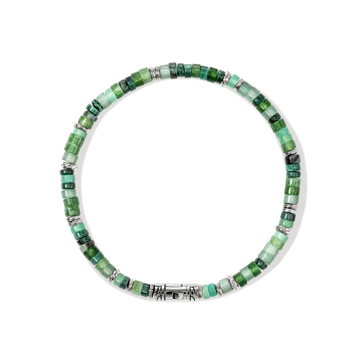 John Hardy Heishi Malachite Green Quartz  Aventurine Chrysoprase  and Emerald Bead Bracelet in Sterling Silver (4mm beads)