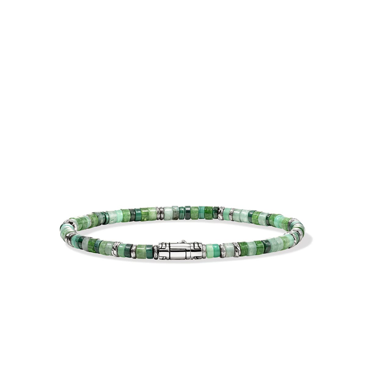 John Hardy Heishi Malachite Green Quartz  Aventurine Chrysoprase  and Emerald Bead Bracelet in Sterling Silver (4mm beads)