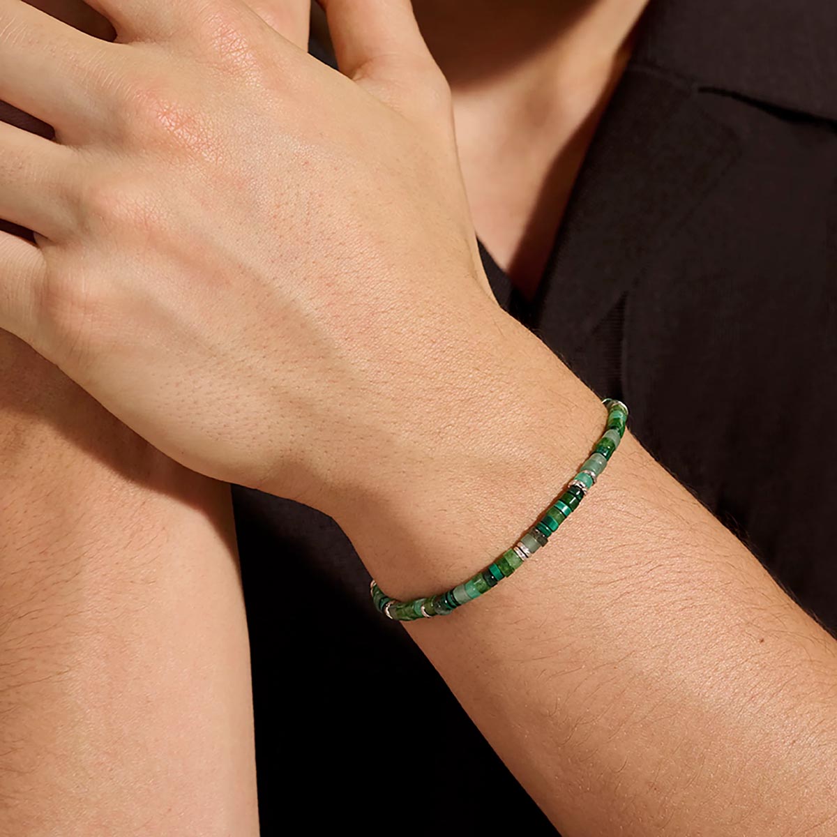 John Hardy Heishi Malachite Green Quartz  Aventurine Chrysoprase  and Emerald Bead Bracelet in Sterling Silver (4mm beads)