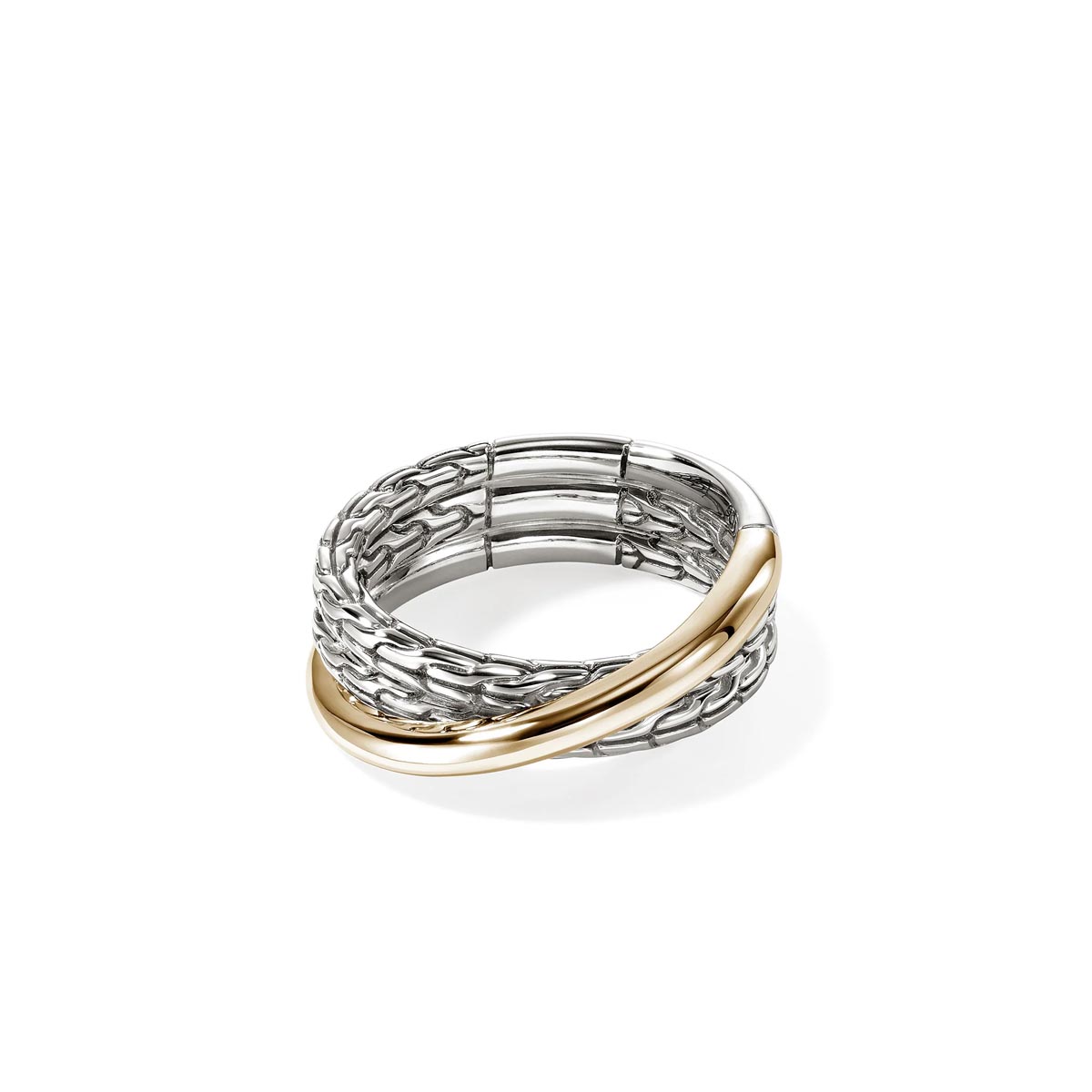 John Hardy Essentials Crossover Ring in Sterling Silver and 14kt Yellow Gold