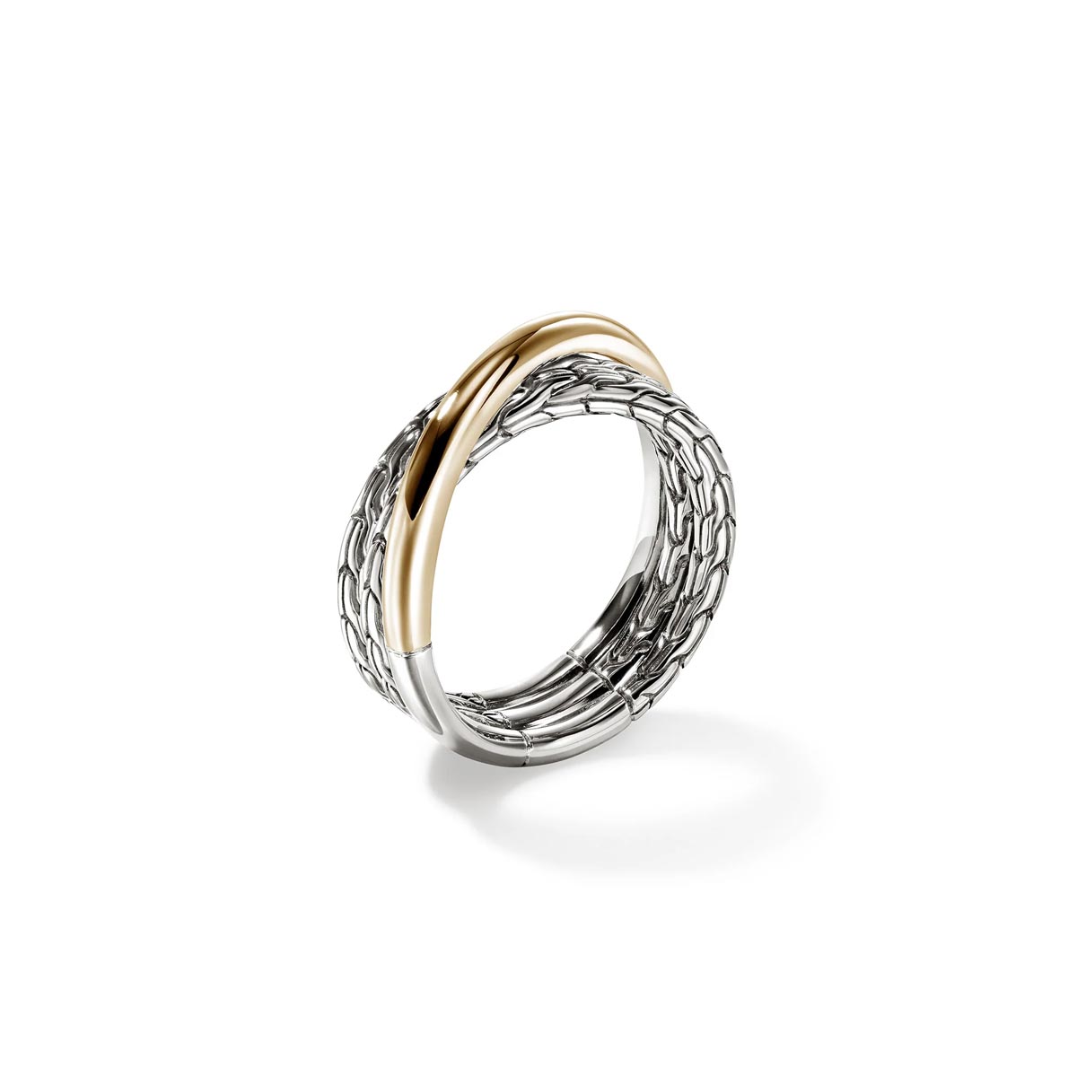 John Hardy Essentials Crossover Ring in Sterling Silver and 14kt Yellow Gold