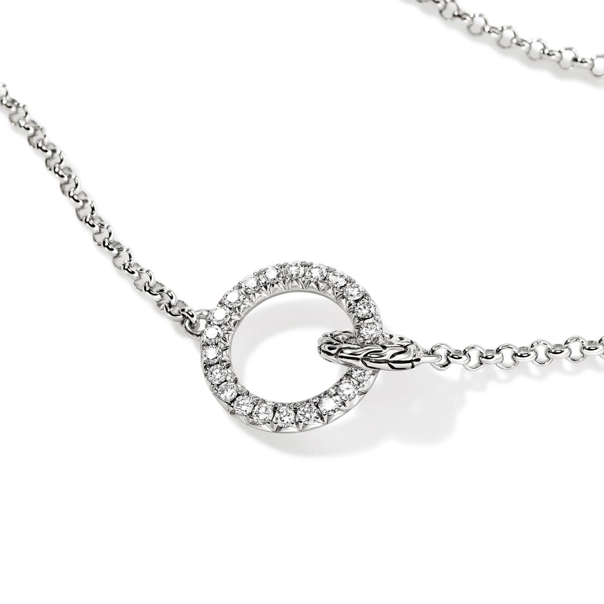 John Hardy Essentials Diamond Pave Circle Necklace in Sterling Silver (1/3ct tw)