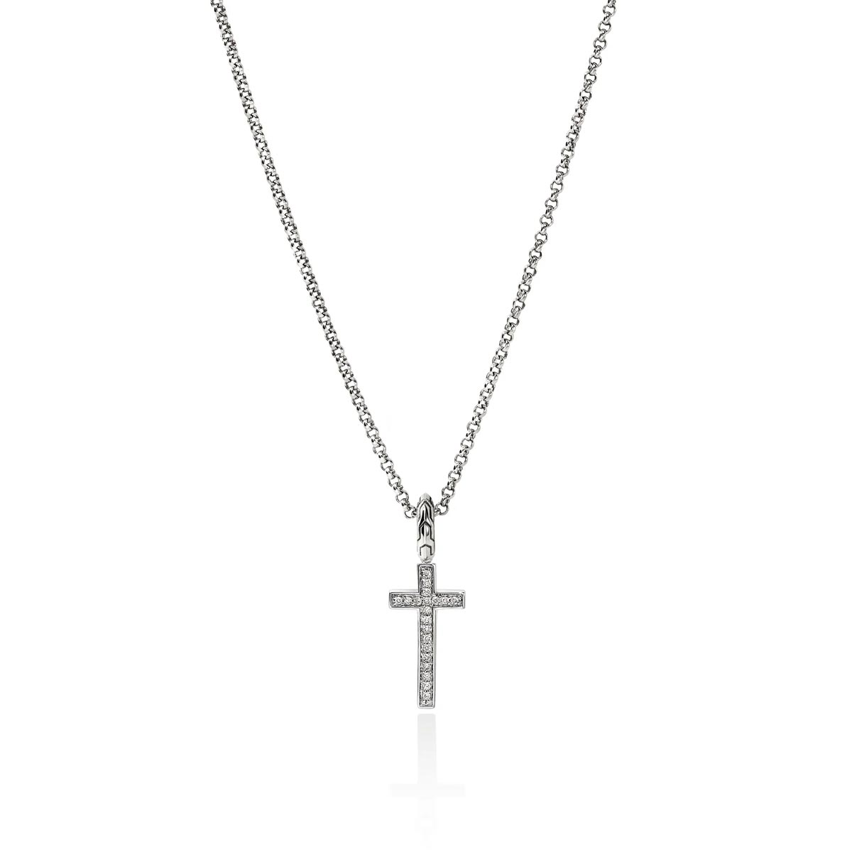 John Hardy Essentials Spiritual Diamond Pave Cross Necklace in Sterling Silver (1/10ct tw)
