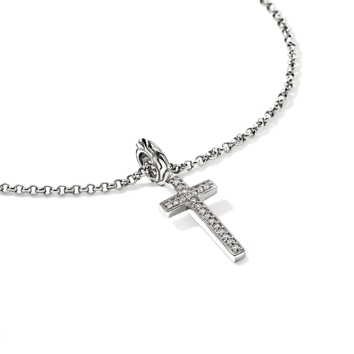 John Hardy Essentials Spiritual Diamond Pave Cross Necklace in Sterling Silver (1/10ct tw)