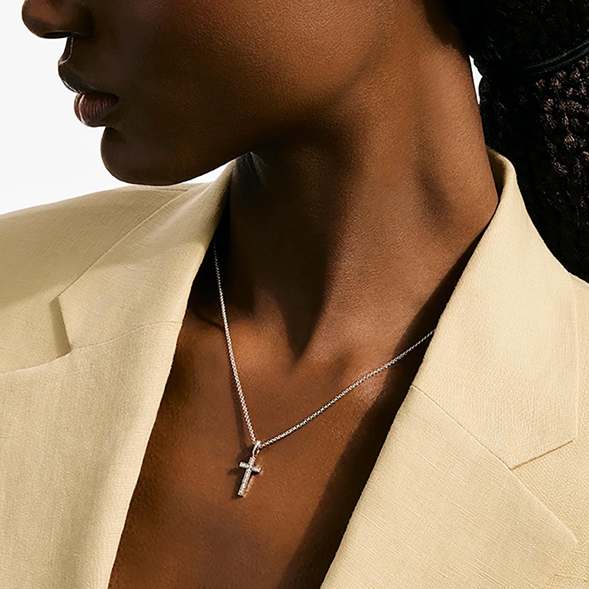 John Hardy Essentials Spiritual Diamond Pave Cross Necklace in Sterling Silver (1/10ct tw)
