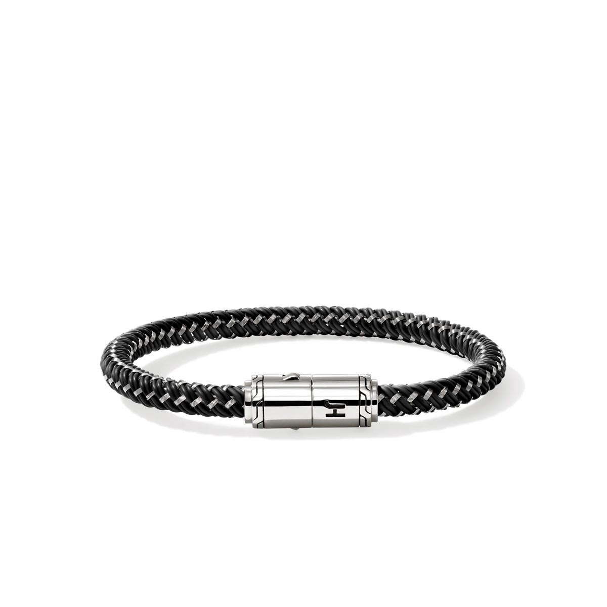 John Hardy Mens Black Rubber & Stainless Steel Cord Bracelet in Sterling Silver