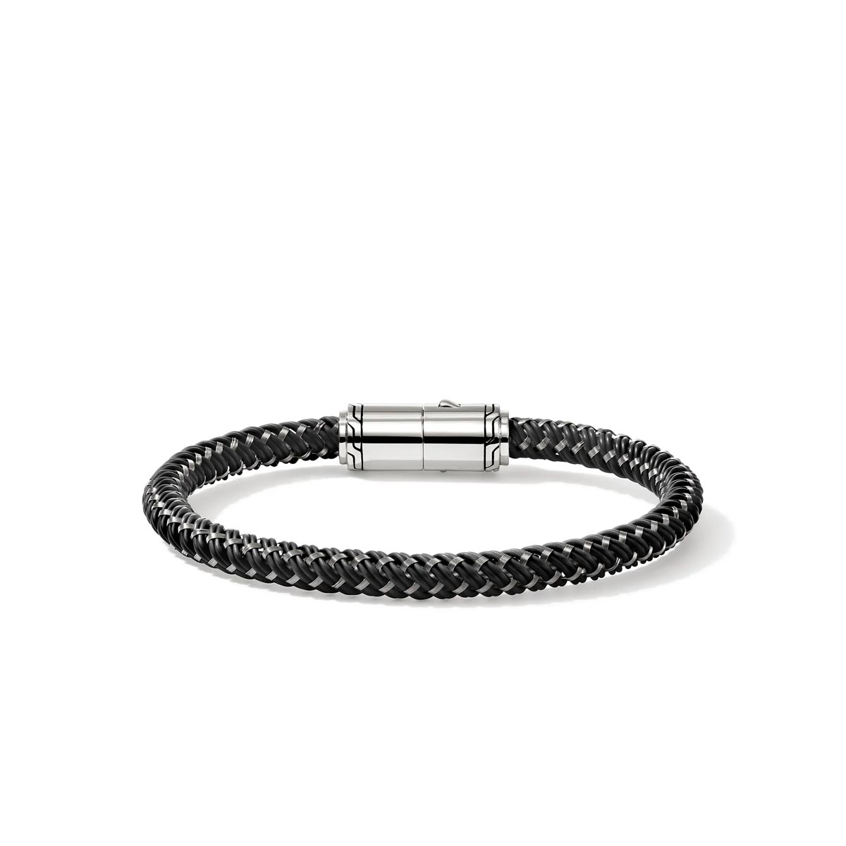 John Hardy Mens Black Rubber & Stainless Steel Cord Bracelet in Sterling Silver