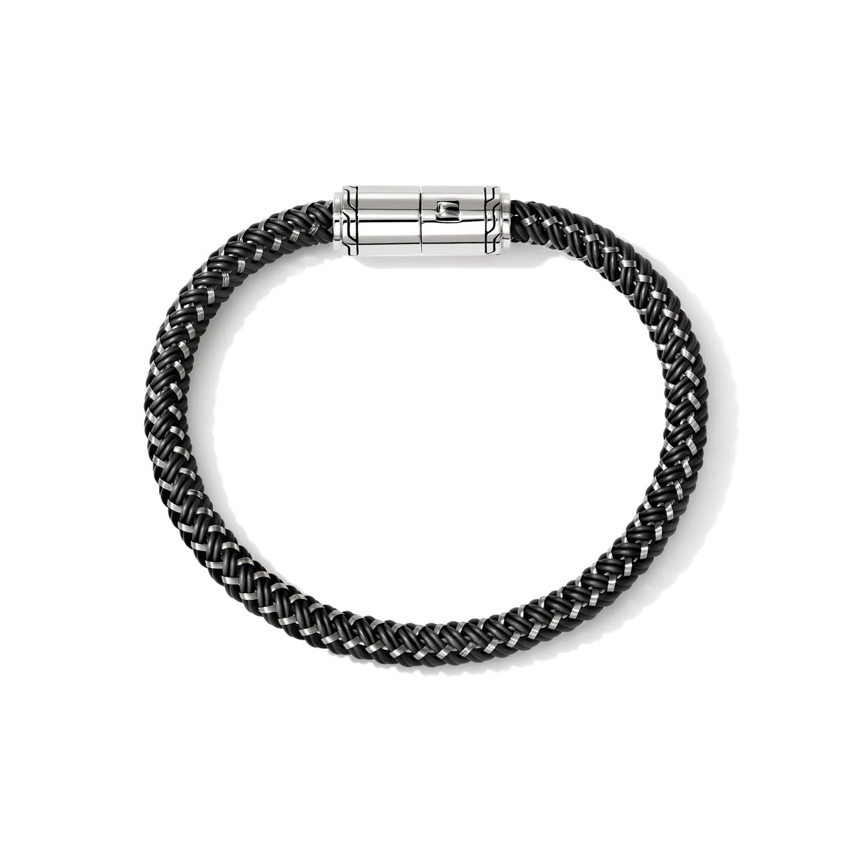 John Hardy Mens Black Rubber & Stainless Steel Cord Bracelet in Sterling Silver