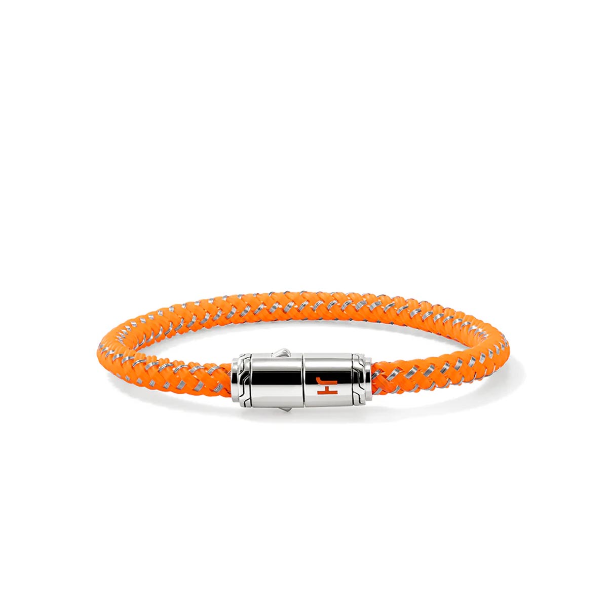 John Hardy Mens Orange Leather Cord Bracelet in Sterling Silver